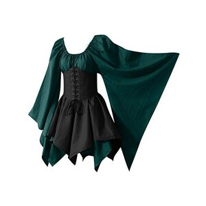 Abito Gotico Vittoriano A Maniche Lunghe, Linea A, Maxi Lungo Fino Al Pavimento – Perfetto Per Halloween, Carnevale E Feste A Tema