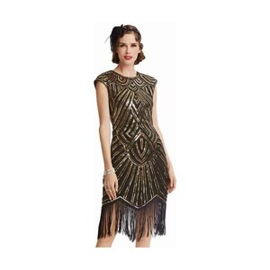 Abito flapper con paillettes blu, scialle e fascia per capelli, costume Gatsby anni '20 - Italia