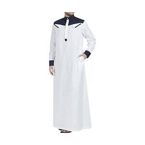 Caftano Uomo Musulmano A Righe – Abito Islamico Thobe In Cotone E Lino, Maniche Lunghe, Scollo A V, Casual E Preghiera