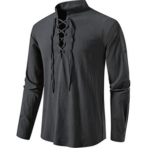 Camicia Uomo In Lino Stile Africano - Maniche Lunghe Stampata Etnica