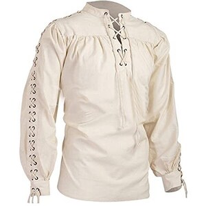 Camicia Uomo Stile Pirata Medievale - Cotone E Lino Con Lacci | Per Cosplay, Halloween E Eventi Rinascimentali