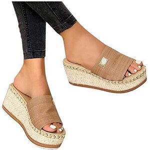 Sandali da donna con zeppa a piedi nudi, sandali aperti per le donne, design con supporto per arco plantare, fibbia regolabile morbida e antiscivolo, Nero , 37.5/36 EU