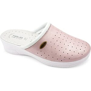 TIGLIO 2007 BLU BIANCO PANTOFOLE DONNA SANITARIE SABOT PELLE MADE IN ITALY