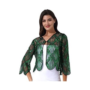 Giacca Aperta Frontale Con Paillettes Per Donna &ndash; Manica Lunga &ndash; Cardigan Lucido &ndash; Bolero Shrug