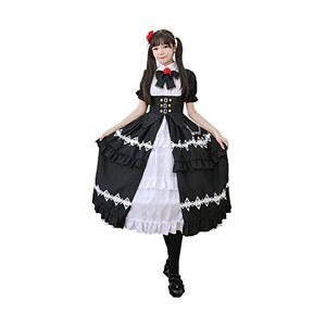 Completo 2 Pezzi Vestito + Papillon Gotico Lolita Nero – Vita Alta, Gonna Media, Elegante E Romantico