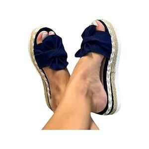 Sandali Donna Con Tacco Spesso E Zeppa - Ciabatte Estive Con Fiocco, Antiscivolo Per Spiaggia - Foto 6