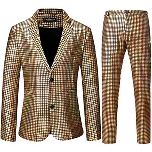 Completo Discoteca Uomo In Metallo Con Paillettes – Giacca E Pantaloni 2 Pezzi, Stile Anni '70/'80, Per Feste E Carnevale