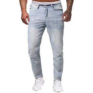 Jeans Uomo Slim Elasticizzati Strappati Con Fori - Blu Denim - Vestibilità Comoda, Taglia 52