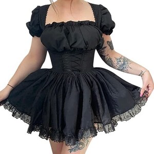 Abito Principessa Kawaii Per Adolescenti - Vestito Corto A Quadri Con Maniche A Sbuffo E Fiocco, Rosa/Viola/Giallo