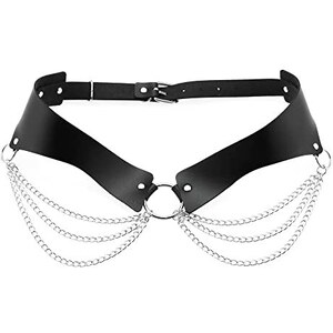 JAZTAKU Cintura Donna Punk In Pelle Con Borchie E Catena Staccabile: Y2K Per Jeans E Pantaloni, Vita 75-95 Cm