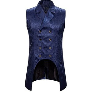COSKTIARL Gilet Formale Da Uomo - Gilet Monopetto Scozzese Blu Scuro