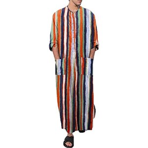 acsefire Camicia Casual da Uomo Vesti Etniche Musulmane Thobe Lino Caftano Medio Oriente Arabo