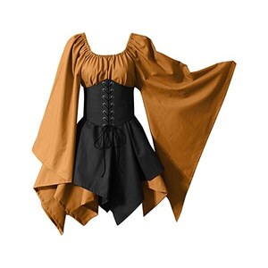 Generico Abiti Donna Abito da Principessa Medievale Abito da Donna Vestito Gotico da Donna Abito da Donna retrò Medievale con Maniche A Tromba Abito Aderente Increspato Elegnate Vintage (S