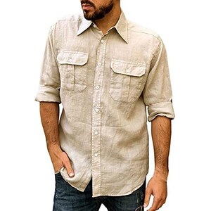 Camicia Estiva Uomo LVCBL In Cotone: Maniche Lunghe, Tinta Unita, Business Casual Con Tasca, Taglie M-3XL