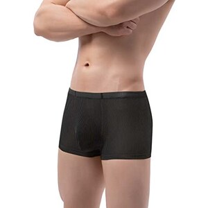 Boxer da uomo, in rete, traspirante, biancheria intima sportiva, a rete, sottile, morbido, comodo, retrò, a vita media, sexy, da uomo, bianco, S