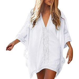 Copricostume Lungo Kimono In Pizzo Per Donna – Vestito Copribikini Mare Con Frange E Scollo V - 2