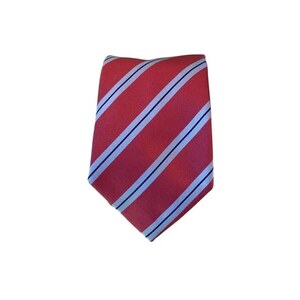Cravatta di Seta a Righe Verticali Rosse Blu Grigie 7089