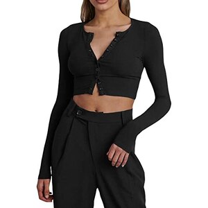 Giacca Bomber Corto Donna Con Bottoni E Tasche - Stile Varsity, Colletto Alla Coreana, Taglie Da XS A XL - 3