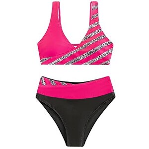 SHEKINI Costumi da Bagno Donna Due Pezzi Imbottito Regolabile Halter Bikini Top Bikini Donna 2 Pezzi Vita Bassa Triangolo Bikini Fondo Bikini da Spiaggia(X-Small, Watermelon Red