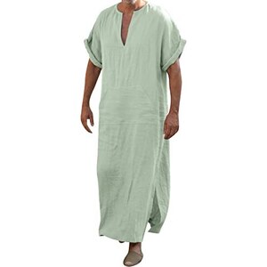 Caftano Uomo Verde Con Cappuccio – Abito Lungo Islamico Thobe Invernale, Vestito Musulmano Da Preghiera, Moda Dubai - 4