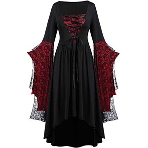 Abito Medievale Gotico Per Donna – Costume Rinascimentale Lungo Con Allacciatura, Ideale Per Halloween, Carnevale E Cosplay