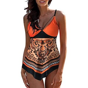 Tankini Donna Con Reggiseno Imbottito E Stampa Boho – Costume Intero A Vita Alta Per Spiaggia E Piscina