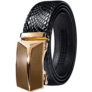 Cintura Uomo In Pelle Con Fibbia A Cricchetto Automatica LEACOOLKEY, Regolabile Senza Fori, Perfetta Per Jeans E Abiti Eleganti, Confezione Regalo