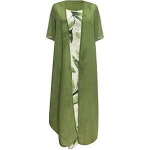 PMDKLSPQ Abito Da Donna Elegante Da Spiaggia, Linea Ad A, Con Stampa Per Il Tempo Libero A Maniche Lunghe Abito Estivo Boho Largo Abito Lungo Grandi Dimensioni Con Tulle Az2 Verde M 119987827