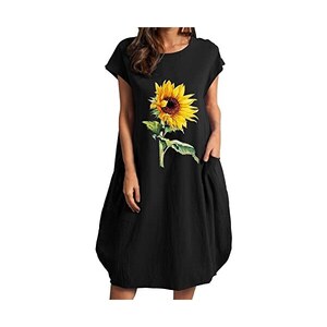 Abito Donna In Cotone E Lino - Scollo A V, Mezza Manica, Lunghezza Al Ginocchio, Casual Ed Elegante - Foto 11