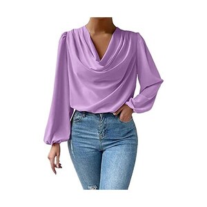 Unixseque Camicette Casual da Donna, in Chiffon, con Scollo a V, Maniche a 3/4, Colore Nero, Grande, Nero, L