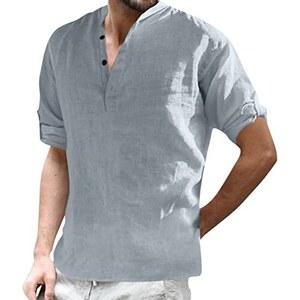 Camicia Uomo In Cotone E Lino, Maniche 3/4 – Casual Elegante, 20% Di Sconto! - Foto 2