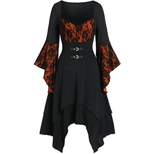 LVCBL Abito da donna gotico, vintage, in pizzo, a maniche lunghe, per