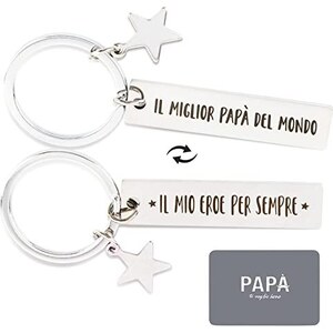 Portachiavi Personalizzato Per Papà E Figlio - Regalo Per La Festa Del Papà Con Incisione Ispiratrice, Acciaio Inossidabile, Confezione Regalo Inclusa, Pensiero Significativo