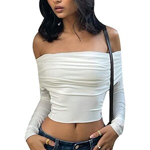 Janisramone Maglietta Donna Maniche Corte Off-shoulder | Basic Slim Fitted In Viscosa, Taglie Forti Disponibili