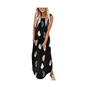 Abito Estivo Donna Elescat, Prendisole Floreale Senza Maniche, Con Tasche, Taglia M, Stile Bohémien