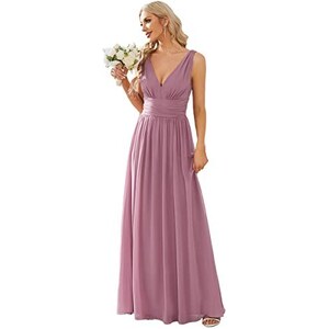 Ever-Pretty Abito Lungo Cerimonia Blu Navy – Maniche Lunghe, Scollo A V, Vita Alta – Vestito Elegante Per Matrimoni E Feste