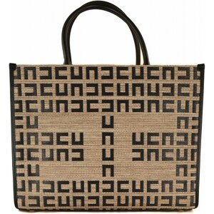 Elisabetta Franchi borsa shopper stampa logo con tracolla nero cuoio
