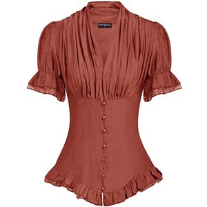 SCARLET DARKNESS Camicia Rinascimentale Donna Con Spalle Scoperte - Maniche Lunghe In Pizzo Plissettato - Stile Gotico