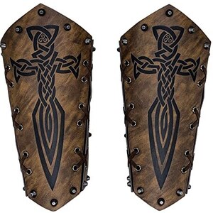 2 Pezzi Parabraccia In Pelle, Parabraccio Per Tiro Con L'arco Vichingo