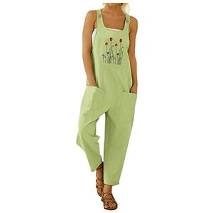 Salopette da donna a gamba larga – Tuta lunga estiva primavera salopette in lino, pantaloni estivi, taglie grandi, tuta intera sottile e leggera, pantaloni per il tempo libero con tasche, giallo., M