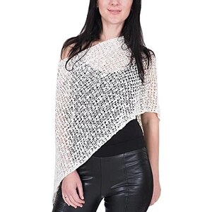 Poncho Donna Con Maniche A Pipistrello E Nappe – Tunica Invernale In Maglia, Taglia Unica, Colore Rosso, 40% Viscosa 30% Poliammide 17% Nylon - 2