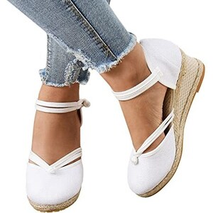 Sandali Donna Con Zeppa In Lino - Espadrillas Chiuse Davanti, Tacco Alto, Stile Bohemien, Comode Ed Eleganti - Foto 13