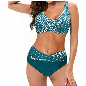 Costume Bikini Taglie Forti Push Up - Due Pezzi Reggiseno Imbottito, Slip Alta Vita, M-4XL - Foto 6