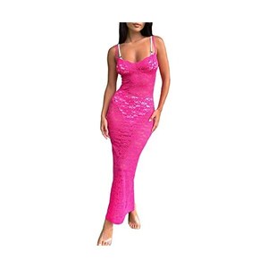 Abito Donna Sexy In Rete Trasparente Con Spalline - Lungo Con Spacco Per Feste Ed Eventi - Foto 2