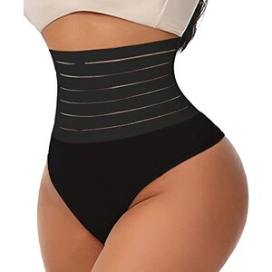 Perizoma Modellante A Vita Alta – Mutandine Dimagranti Con Pancia Piatta E Push Up Glutei – Invisibile Sotto I Vestiti – Nero, M - 2