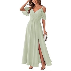 Vestito Donna Grace Karin In Chiffon Con Pieghe E Spalle Scoperte - Lunghezza Alla Caviglia, 95% Rayon - Foto 3