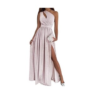 ORANDESIGNE Vestito Donna Elegante Cerimonia da Sera Festa Satinato Lavoro Ufficio Halterneck Mini Abito Una Spalla Vestiti Senza Maniche Corto Vestitino Cocktail Formale Prom Albicocca XS