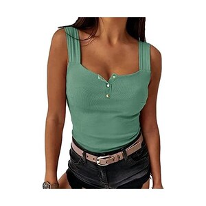 PRETTODAY Top Senza Maniche Con Spalline – Donna – Rosso – XS, Morbido In Cotone