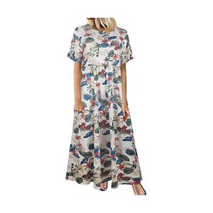 Vestito Lungo Donna Estivo Con Scollo A V - Manica Corta, Linea Ad A, Spacco, Elegante E Casual - Foto 9