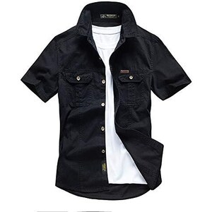 Camicia Uomo Maniche Corte PJ PAUL JONES, Tinta Unita Con Taschino, 98% Cotone, Taglio A H, Nero, Taglia S
